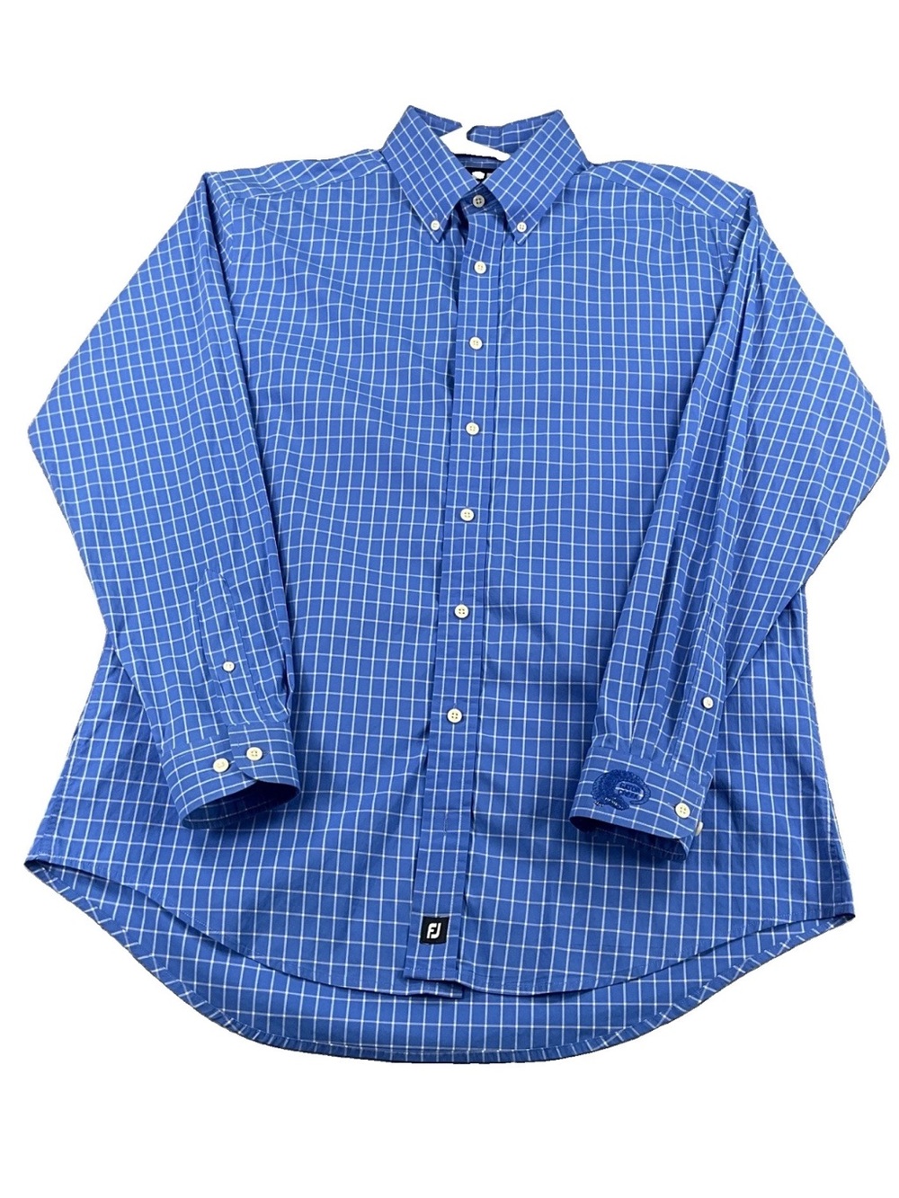 FootJoy FJ Shirt Mens Large Blue Check Button-Down Long Sleeve Nylon Stretch